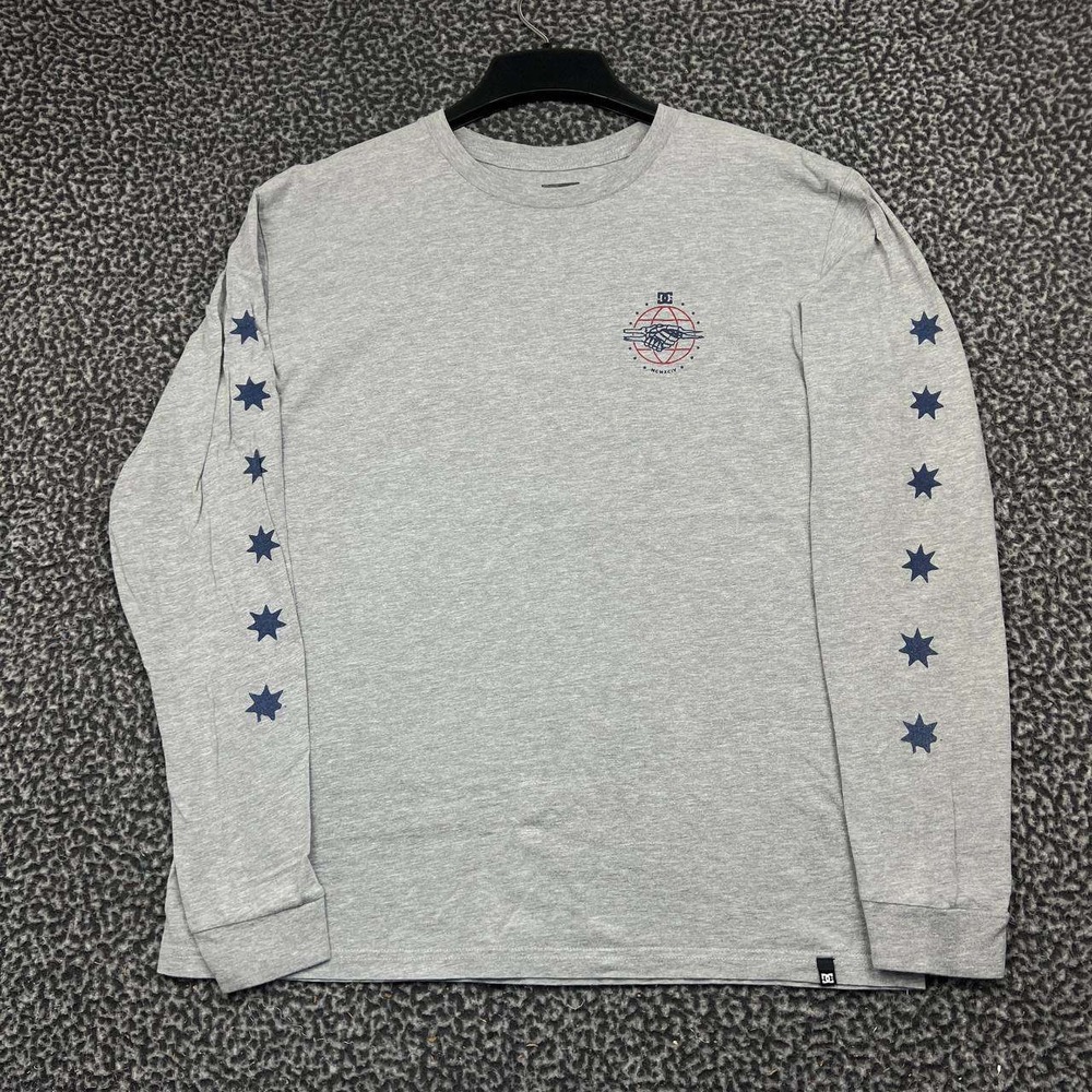 DC Shoe Co Shirt Men Large Gray Long Sleeve Skate Stars MCMXCIV L